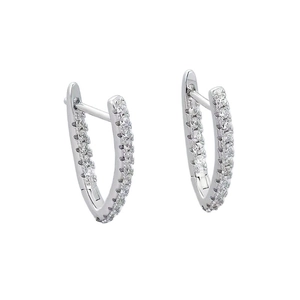 Elegant S925 sterling silver V-shape hoop earrings with micro-pave cubic zirconia stones