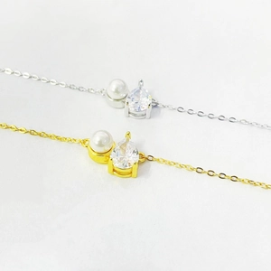 Minimalist S925 silver necklace with shell pearl and waterdrop zircon pendant sets