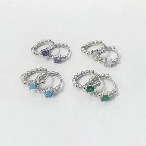 925 Sterling Silver Beaded Hoop Earrings For Women Inlaid Zirconia Turquoise Retro Ethnic Geometric Ear Buckle Fashion Jewelry
