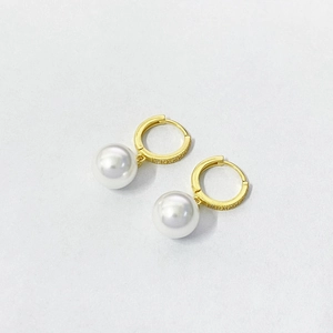 French vintage gold pearl hoop earrings with zircon pavé and white round pearls