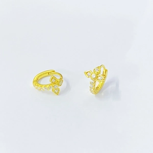 S925 Sterling Silber Gold Kleeblatt Creolen mit funkelnden Zirkonia Steinen