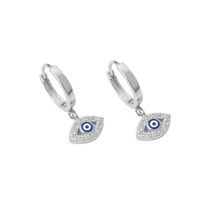 S925 Sterling Silber Creolen mit bösem Auge, blauem Emaille und Zirkonia-Steinen
