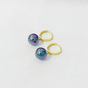 S925 sterling silver gold hoop earrings with iridescent purple and blue pearl drops
