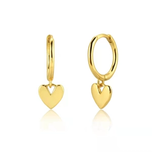 Elegant 925 sterling silver gold heart hoop earrings with polished finish on white background