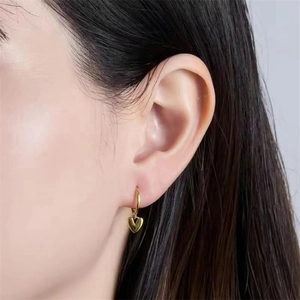 Elegant 925 sterling silver heart hoop earrings in gold finish for women's daily wear