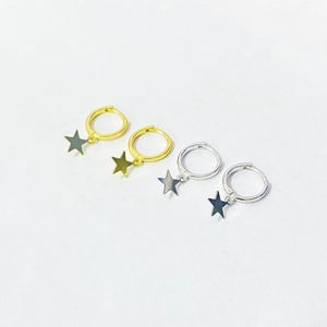 S925 sterling silver star drop hoop earrings in gold and silver finish minimalist style