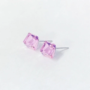 Minimalist S925 sterling silver stud earrings with pink cubic faceted sugar crystals