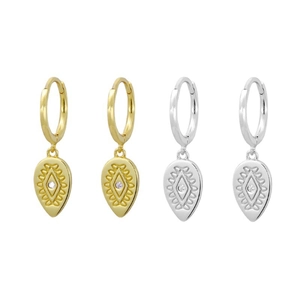 S925 sterling silver devil eye teardrop hoop earrings with zircon in gold and silver set