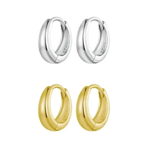 Minimalist S925 sterling silver chunky hoop earrings in polished gold and silver finishes