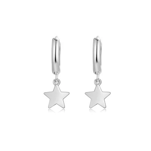 Minimalist S925 silver star pendant hoop earrings with high polish finish for women