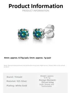 Detailed size chart for S925 sterling silver classic 4-prong colored zircon stud earrings