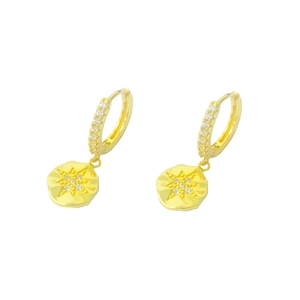Golden S925 silver hoop earrings featuring micro-set zircon and starburst charms