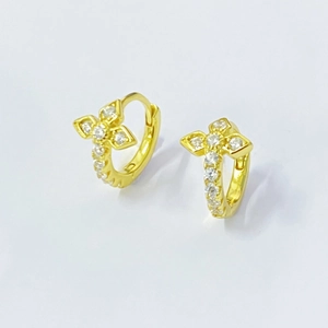 S925 Sterling Silber Gold Creolen mit Zirkonia besetztem Kreuz Design für Damen