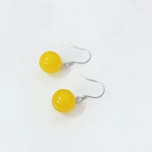 Minimalist S925 sterling silver hook earrings with round polished yellow agate beads
