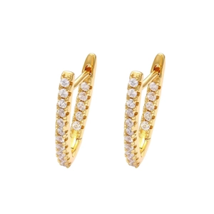 Elegant gold S925 silver V-shaped huggie earrings with sparkling pavé cubic zirconia