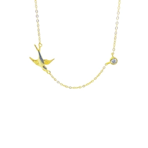 Collier hirondelle en argent 925 plaqué or avec pendentif en zircon de style épuré