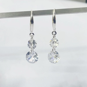 925 Sterlingsilber Doppelter Runder Zirkonia Ohrhänger Elegant Mode Weißgold Galvanisiert Ohrhaken Damen Schmuck Geschenk