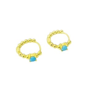 Boucles d'oreilles créoles perlées en argent S925 avec turquoise bleue en finition or