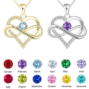 925 Sterling Silver Twelve Birthstones Heart Infinity Pendant Necklace For Always And Forever I Love You Engraved Jewelry Gift For Women