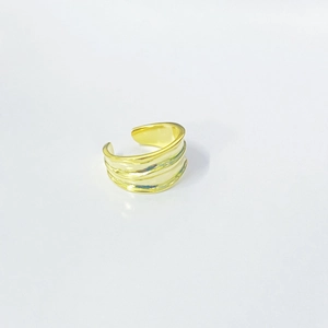 Minimalist gold S925 sterling silver ear cuff with wide irregular wave texture design