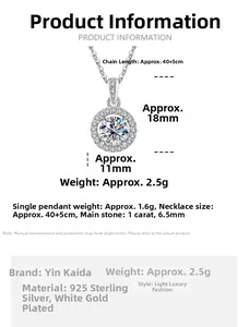 Specifiche dettagliate della taglia per collana in argento S925 con ciondolo halo 1ct