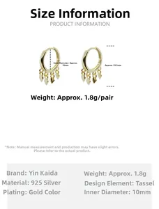 Vue détaillée des dimensions des boucles d'oreilles franges en argent 925 plaqué or
