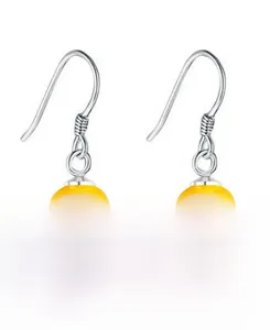 Detail showing S925 sterling silver hooks with yellow agate spheres and intricate textures