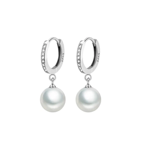 Elegant S925 sterling silver hoop earrings with white pearls and sparkling zircon accents
