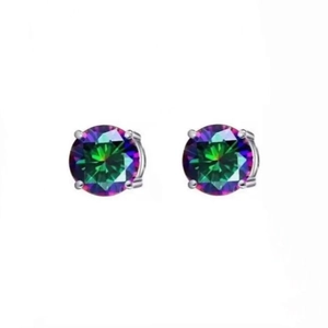925 Sterling Silver Round Zirconia Stud Earrings For Women White Gold Plated Rainbow Zirconia Four-Prong Fashion Jewelry
