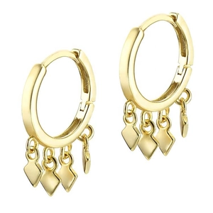 Boucles d'Oreilles Créoles à Gland en Losange en Argent Sterling S925 pour Femmes Boucles d'Oreilles Pendantes Géométriques Plaquées Or