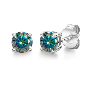 Elegant S925 sterling silver stud earrings with round multi-color zircon in four-prong setting