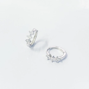 S925 sterling silver hoop earrings featuring three square cubic zirconia stones