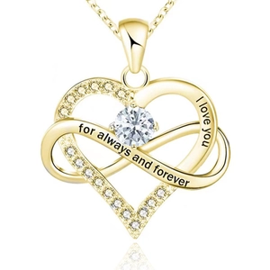 925 silver heart infinity necklace with gold finish and sparkling zircon stones