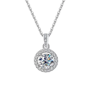 Collana Classica con Pendente Halo Rotondo in Argento Sterling 925 Donna Catena con Zirconia Intarsiata Gioielli di Lusso