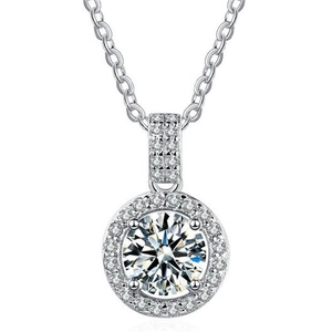 S925 sterling silver round pendant necklace with large zircon and halo stones