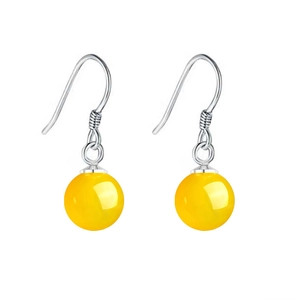 S925 sterling silver hook earrings with polished natural yellow agate round beads