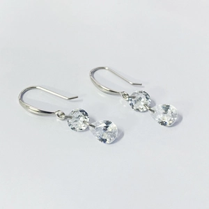 S925 sterling silver drop earrings with round and pear-shaped cubic zirconia crystals