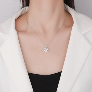 Collana halo classica in argento sterling S925 con pendente in zircone taglio brillante