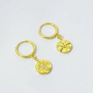Boucles d'oreilles vintage en argent S925 plaqué or 18K avec pendentif étoile et zircons