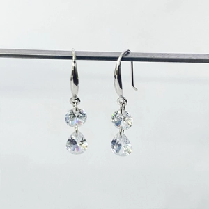S925 sterling silver drop earrings with round and pear-shaped cubic zirconia stones
