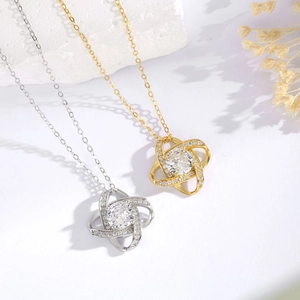 925 Sterling Silver Geometric Four-Leaf Clover Pendant Necklace Women Micro Pave Zirconia Openwork Fashion Jewelry Chain
