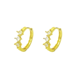 S925 sterling silver gold hoop earrings with three sparkling square zircon stones