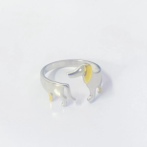 925 Sterling Silver Dachshund Dog Ring For Women Men Cute Animal Adjustable Open Ring Unique Dual Tone Jewelry Finger Ring Gift