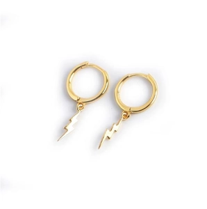 Minimalist 925 sterling silver gold hoop earrings with lightning bolt charms for women
