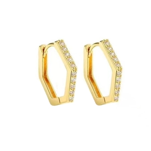 Golden S925 silver hexagonal hoop earrings with sparkling white pavé set cubic zirconia