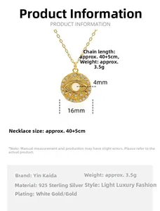 Detailed size chart for S925 sterling silver evil eye necklace with moonstone and dimensions