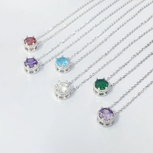 925 Sterling Silver Birthstone Necklace For Women Round Zirconia Pendant Light Luxury Fashion Neck Chain Birthday Jewelry Gift