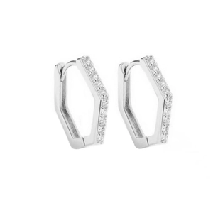 925 Sterling Silver Geometric Hexagonal Hoop Earrings For Women Pave Zirconia Ear Buckle Trendy Western Jewelry Accessory