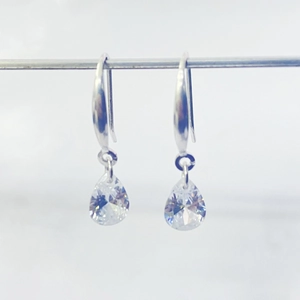 Elegant S925 sterling silver drop earrings with pear-cut zircon crystals for women
