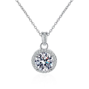 Collana halo classica in argento sterling S925 con ciondolo tondo in zirconia da un carato